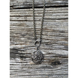 Silver Hammered Rolo Chain Necklace with Pave Diamond Clasp