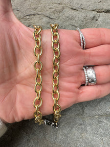 Lightweight Gold Round Link Chain with Pave Diamond Clasp