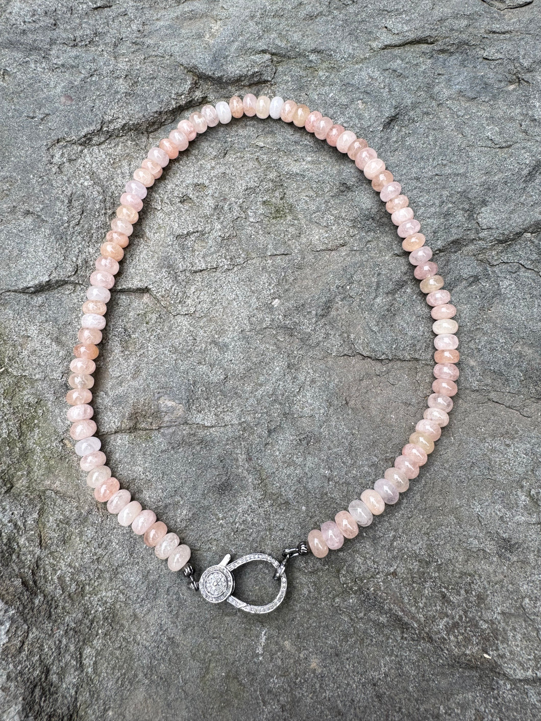 Morganite Beaded Necklace with Diamond Clasp