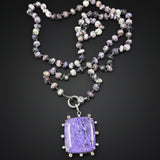 Purple Charoite Beaded Necklace with Pave Diamond Clasp and Matching Pendant