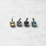 Square Gemstone Pendant with Diamond Border