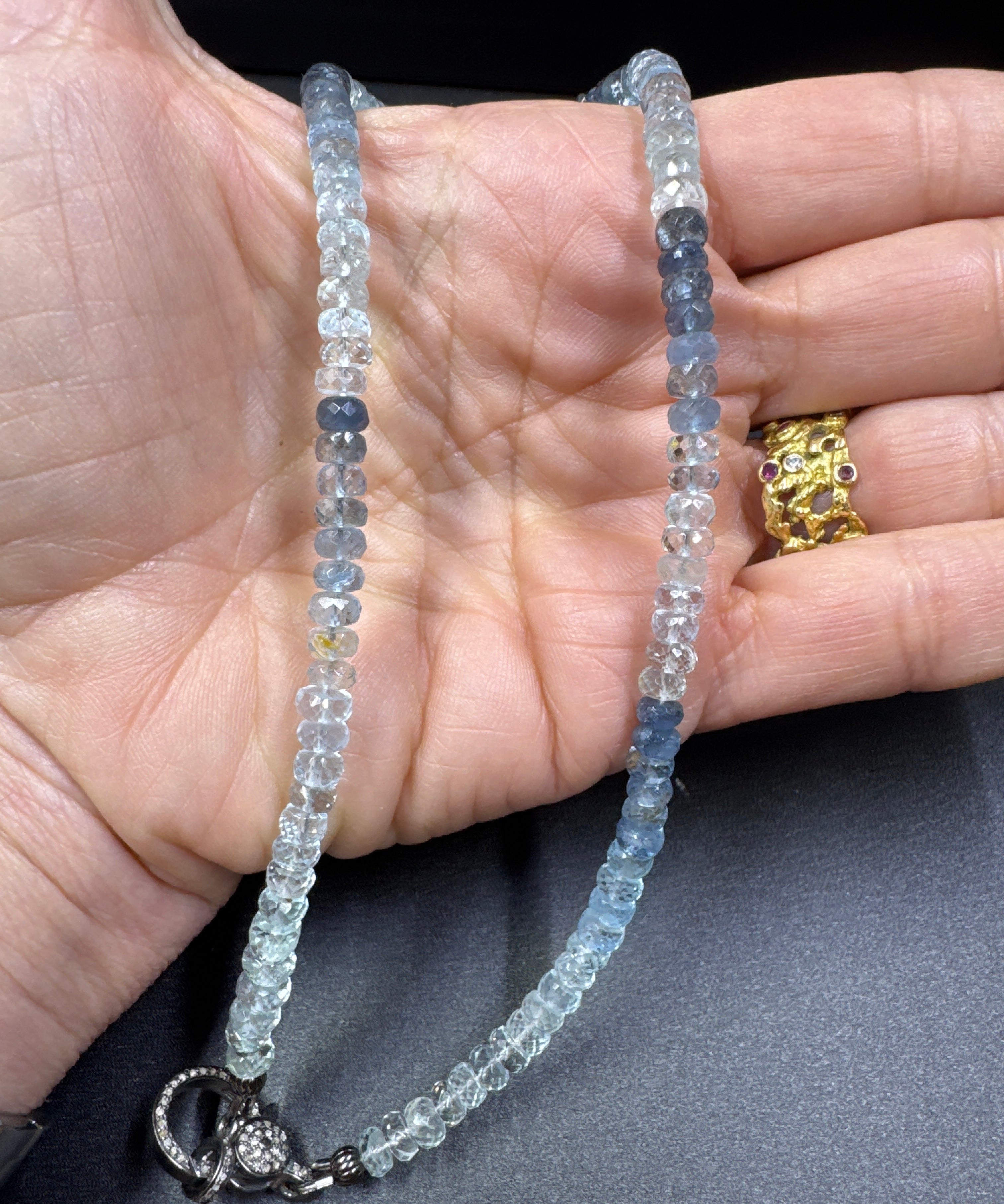 Aquamarine Ombré Beaded Necklace with Diamond Clasp