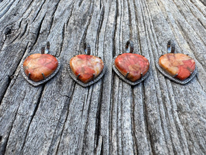 Spiny Coral Heart with Pave Diamond Border Pendant