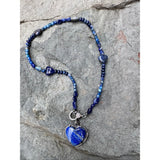 Hodgepodge Blue Gemstone Beaded Necklace with Diamond Clasp