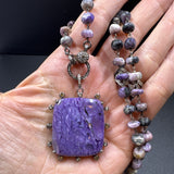 Purple Charoite Beaded Necklace with Pave Diamond Clasp and Matching Pendant