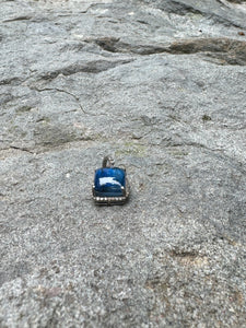 Mini Kyanite Square with Pave Diamond Pendant