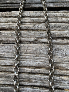 Silver Textured Rolo Chain Necklace with Pave Diamond Clasp