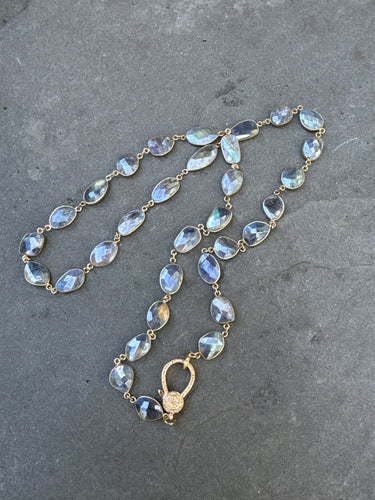 Mystic Labradorite Bezel Necklace with Diamond Clasp