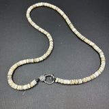Long Shell and Bone Beaded Necklace with Diamond Clasp