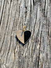 Half Black Enamel Half Diamond Heart Pendant