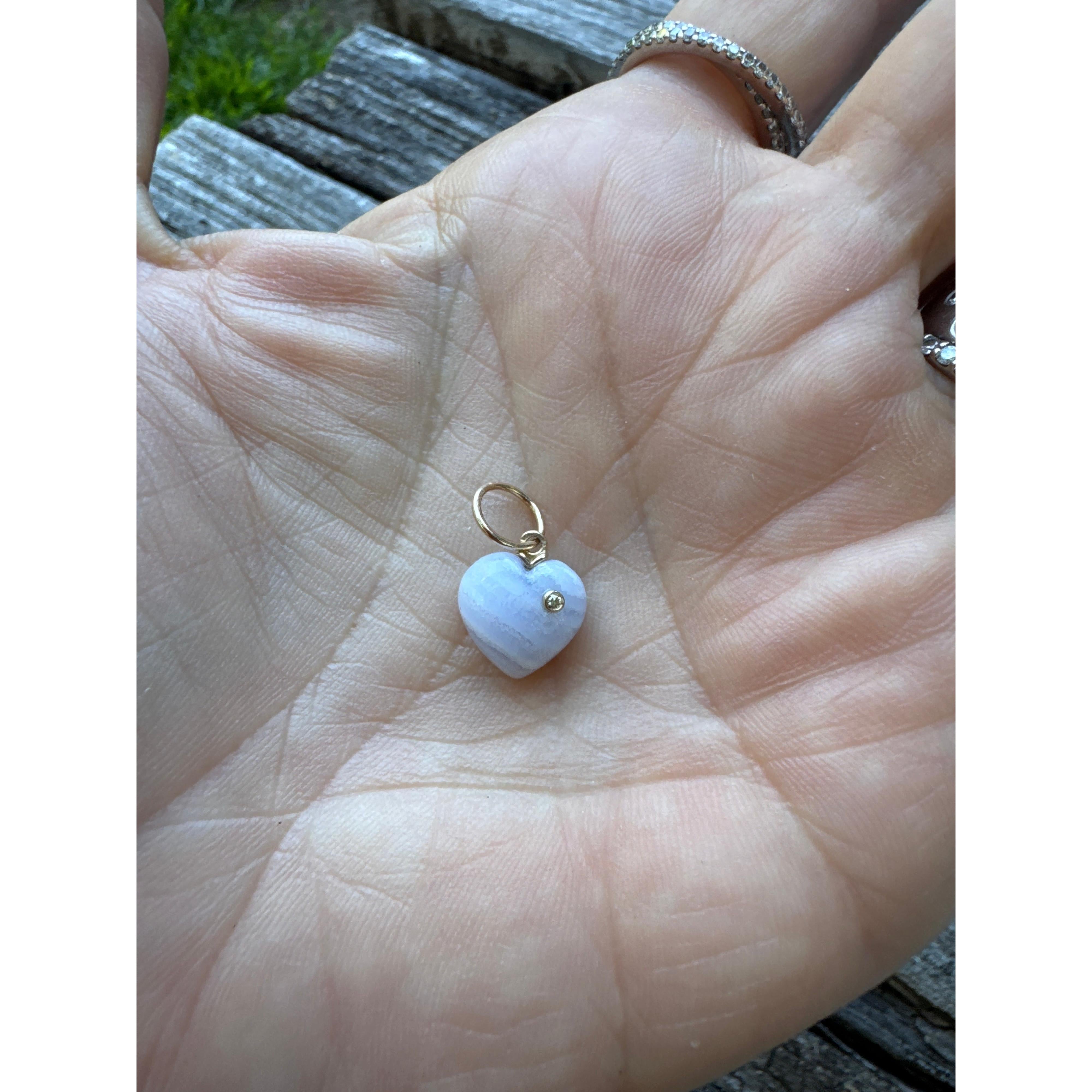 Mini Lace Agate Heart with Solitaire and 14k Gold Details