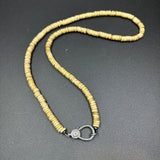 Long Shell and Bone Beaded Necklace with Diamond Clasp