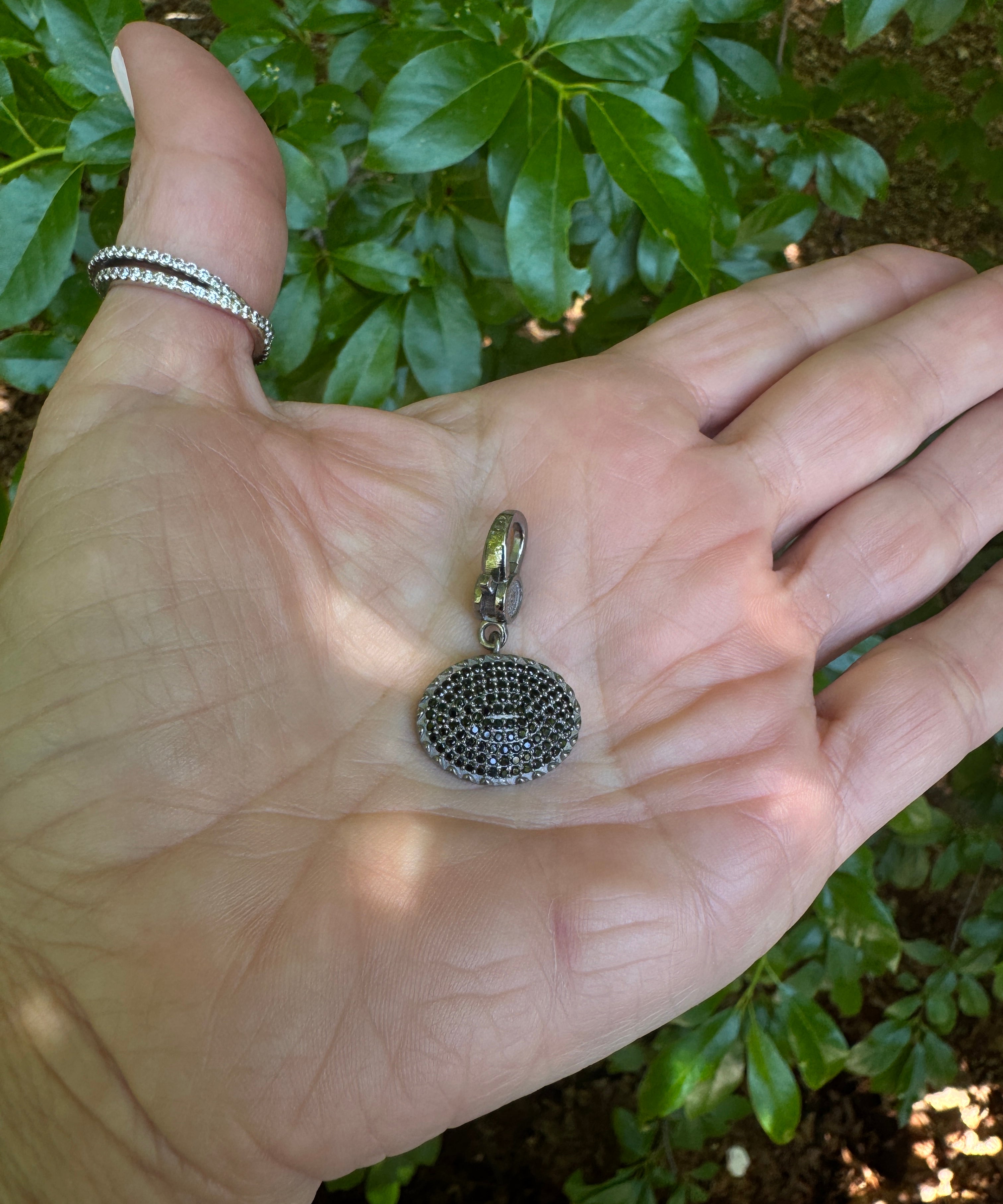 Pave Diamond and Black Spinel Disc with Lobster Claw