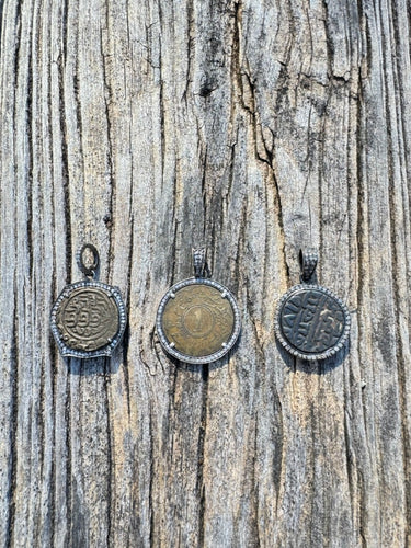 Large Single Diamond Row Coin Pendants