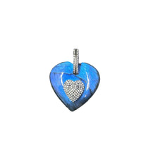 Puffy Gemstone Heart with Diamond Center Heart and Double Row Diamond Bail