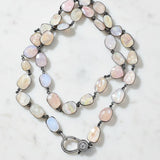 Pink Opal Bezel Necklace with Pave Diamond Lobster Claw Clasp
