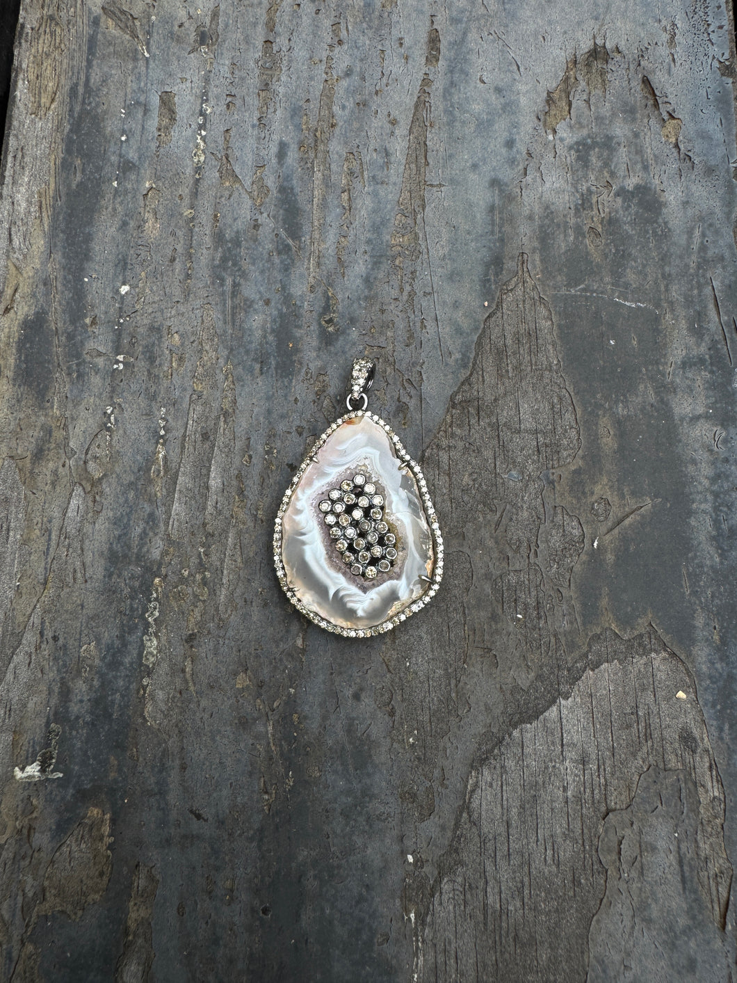 Druzy and Diamond Pendant