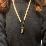 Long Shell and Bone Beaded Necklace with Diamond Clasp