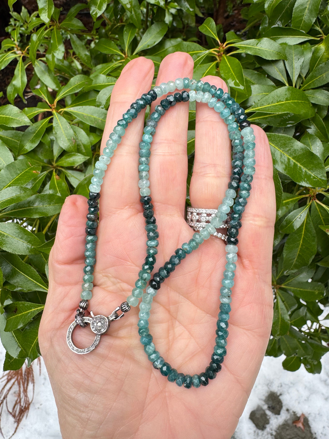 Grandidierite Ombré Beaded Necklace with Diamond Clasp