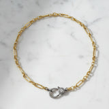 Fancy Paperclip Design Gold Chain Necklace with Diamond Clasp