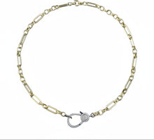 Fancy Paperclip Design Gold Chain Necklace with Diamond Clasp