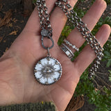 Mother of Pearl Disc with Evil Eye and Pave Diamond Pendant