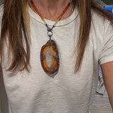 Mexican Fire Opal Beaded Necklace with Diamond Clasp