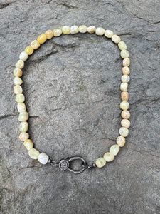 Yellow Opal Nugget Beaded Necklace with Diamond Clasp