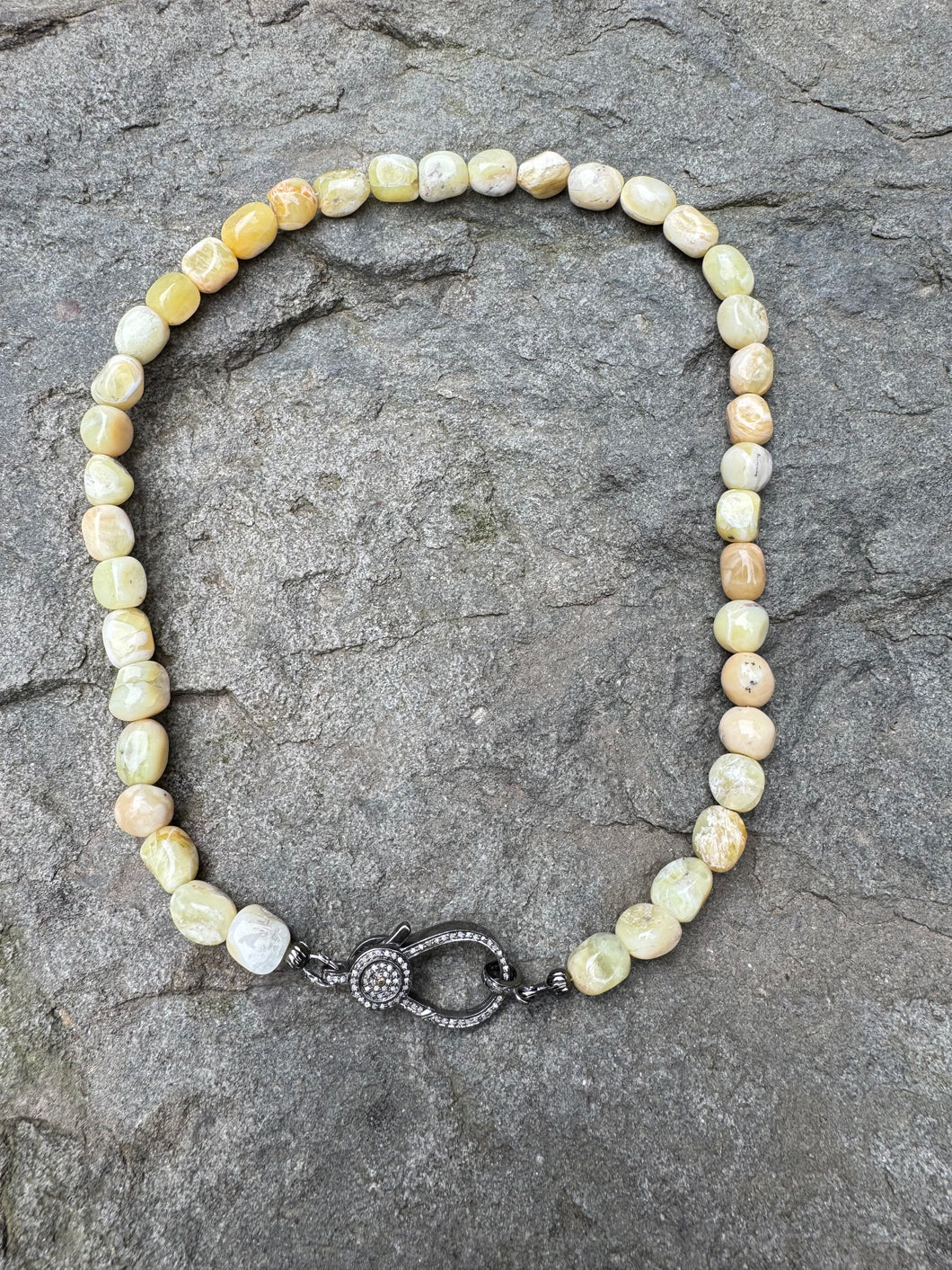 Yellow Opal Nugget Beaded Necklace with Diamond Clasp