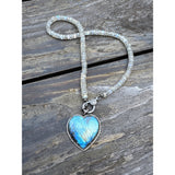 Labradorite Puffy Heart with Pave Diamond Pendant