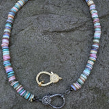 Pastel Shell Heishi Beaded Necklace with Diamond Clasp