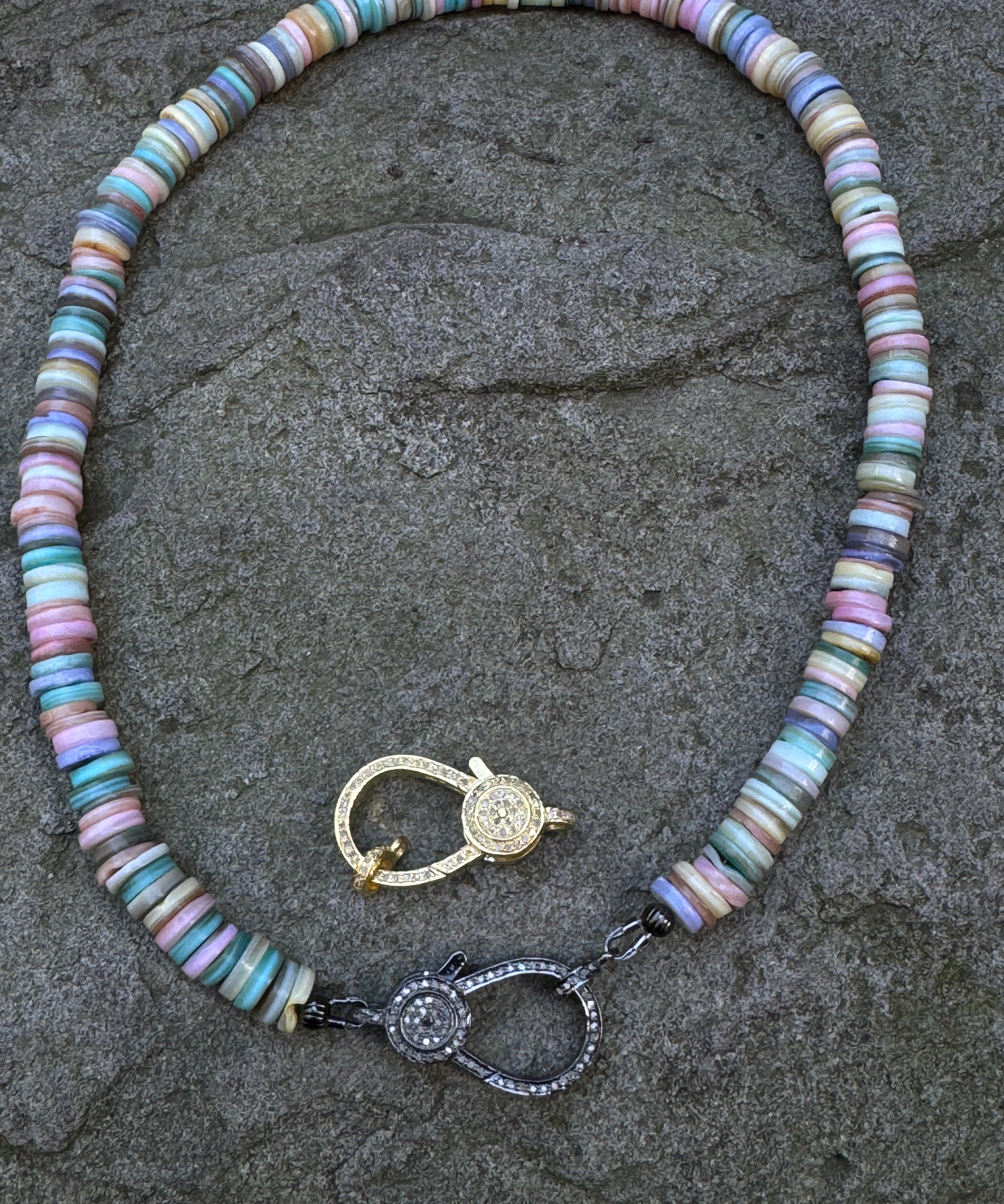 Pastel Shell Heishi Beaded Necklace with Diamond Clasp