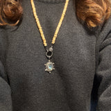 Long Shell and Bone Beaded Necklace with Diamond Clasp