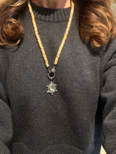 Long Shell and Bone Beaded Necklace with Diamond Clasp