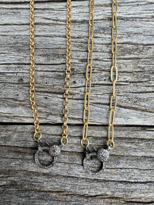 Matte Gold Necklace with Pave Diamond Clasp