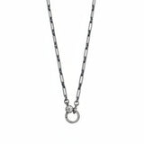 Sterling Silver Textured Long and Short Link Necklace with Diamond Clasp
