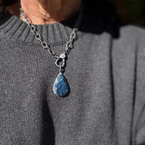 Blue Leland Gemstone with Diamond Border Pendants