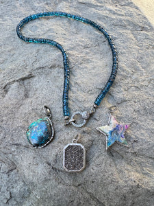 Apatite Beaded Heishi Necklace with Diamond Clasp