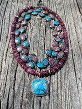 Spiny Oyster Beaded Necklace with Turquoise Square Pendant