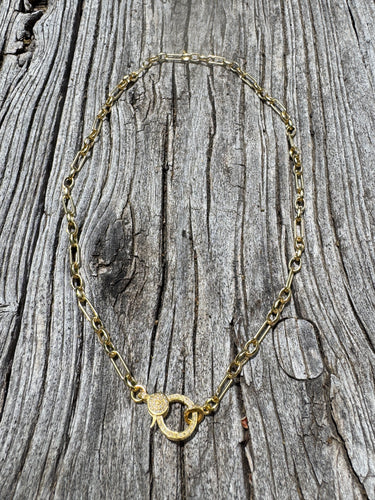 Gold Long/Short Link Chain with Pave Diamond Clasp