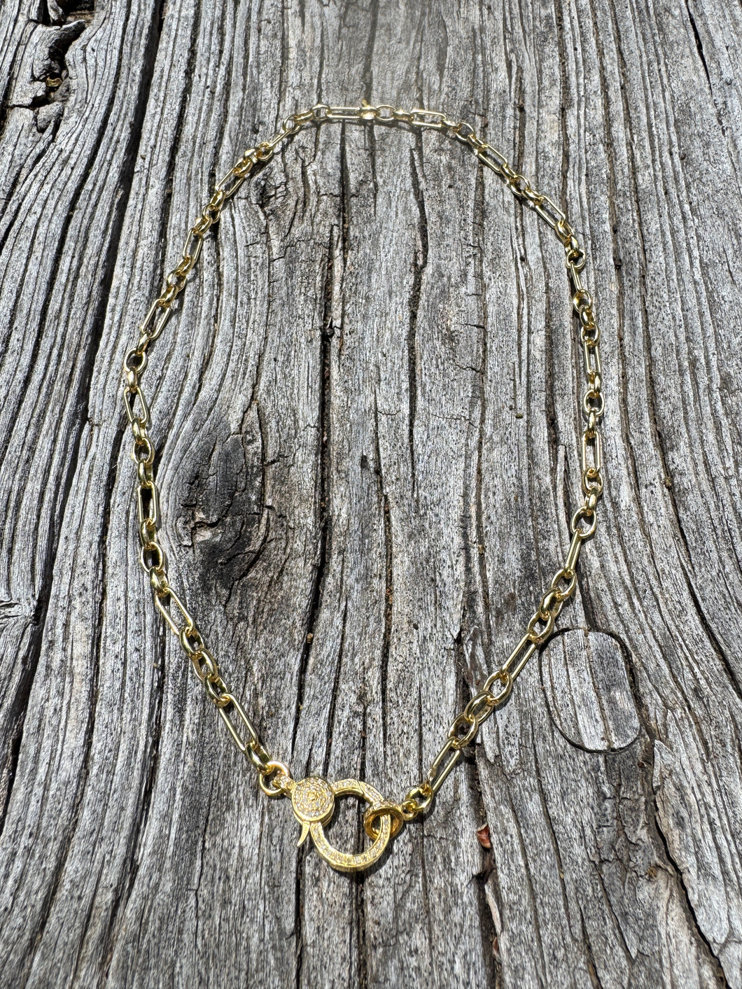Gold Long/Short Link Chain with Pave Diamond Clasp