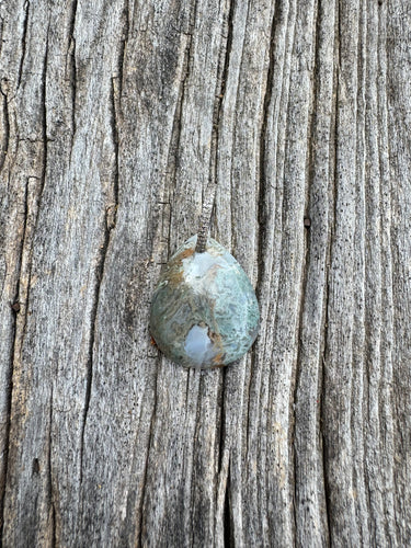 Moss Aquamarine Teardrop Pendant with Double Diamond Row Bail