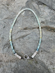 Aquamarine Faceted Heishi Necklace with Diamond Clasp