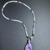 Fluorite Square Heishi Beaded Necklace with Pave Diamond Clasp
