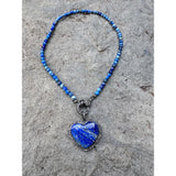 Denim Lapis Beaded Necklace with Diamond Clasp