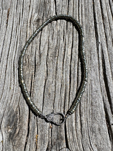 Pyrite Faceted Beaded Necklace with Diamond Clasp