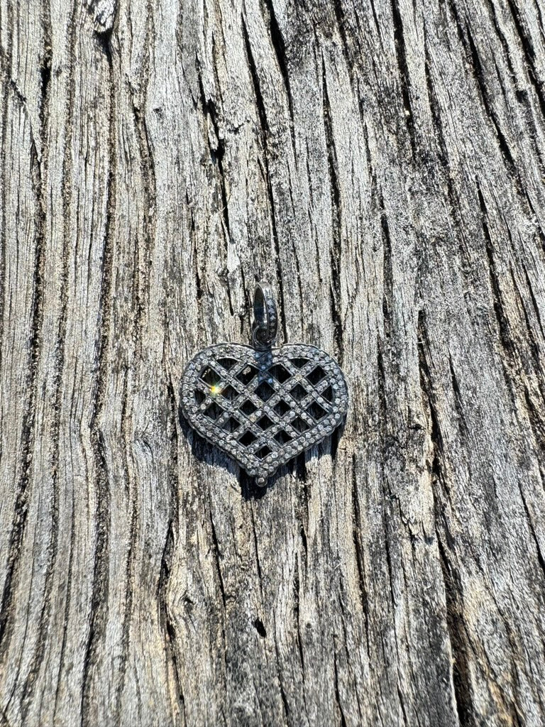 Pave Diamond Basket Weave Heart Pendant