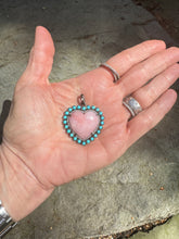 Pink Opal Heart with Diamond and Turquoise Border.