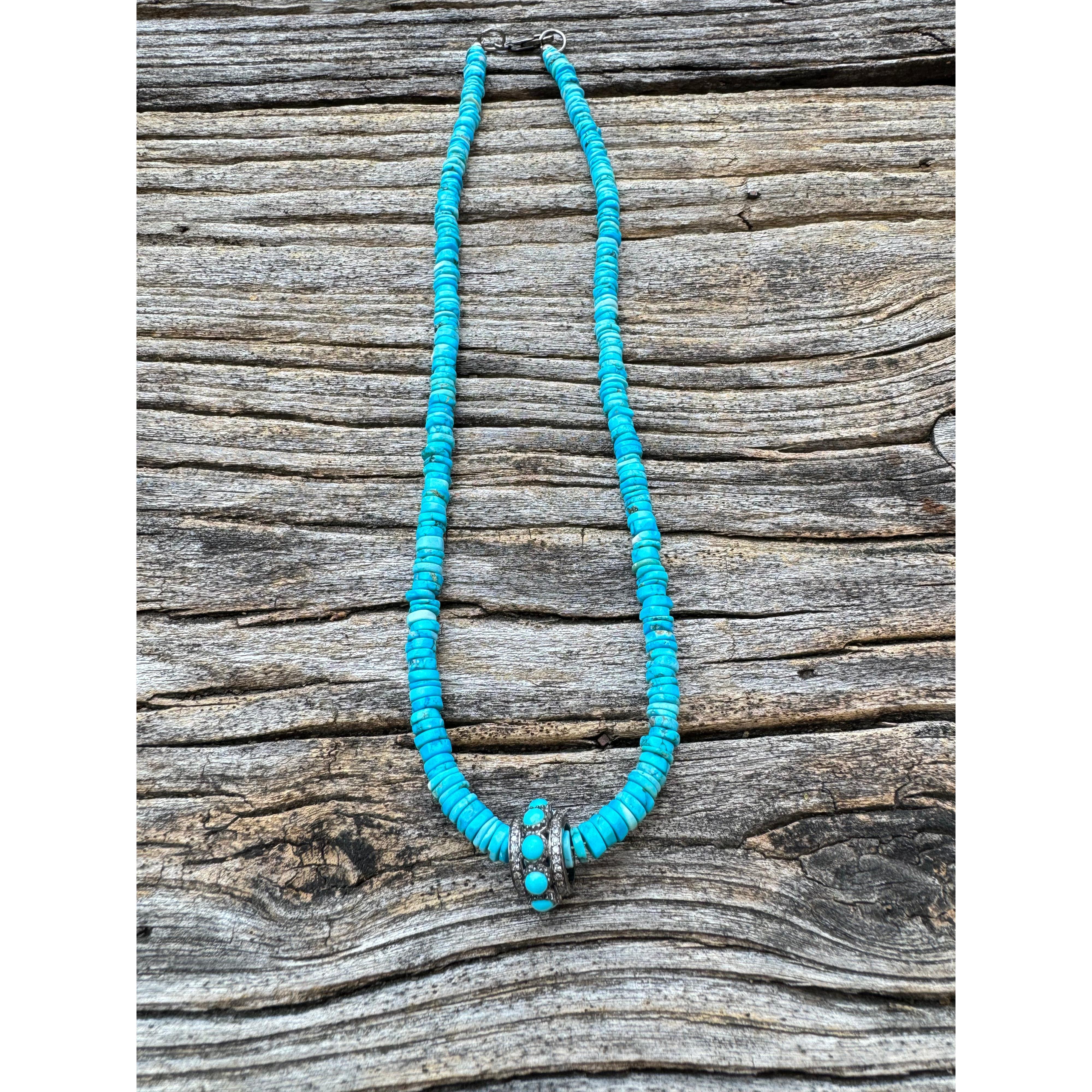 Turquoise Heishi Necklace with Diamond and Turquoise Bead