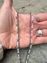 Double Strand Aquamarine Beryl and Silver Chains with Diamond Clasp